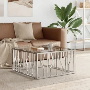 Mesa de centro 80x80x40 cm ço inoxidável e vidro