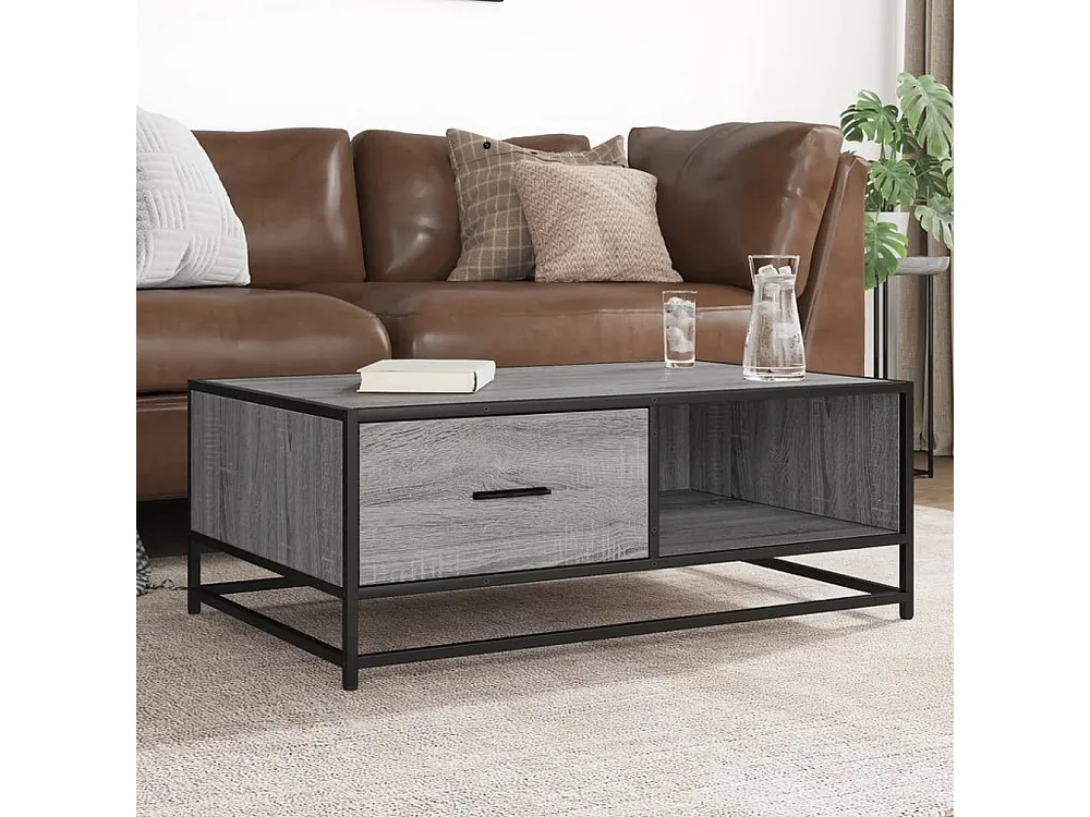 Mesa de centro 90x57x35 cm deriv. madeira/metal cinzento sonoma