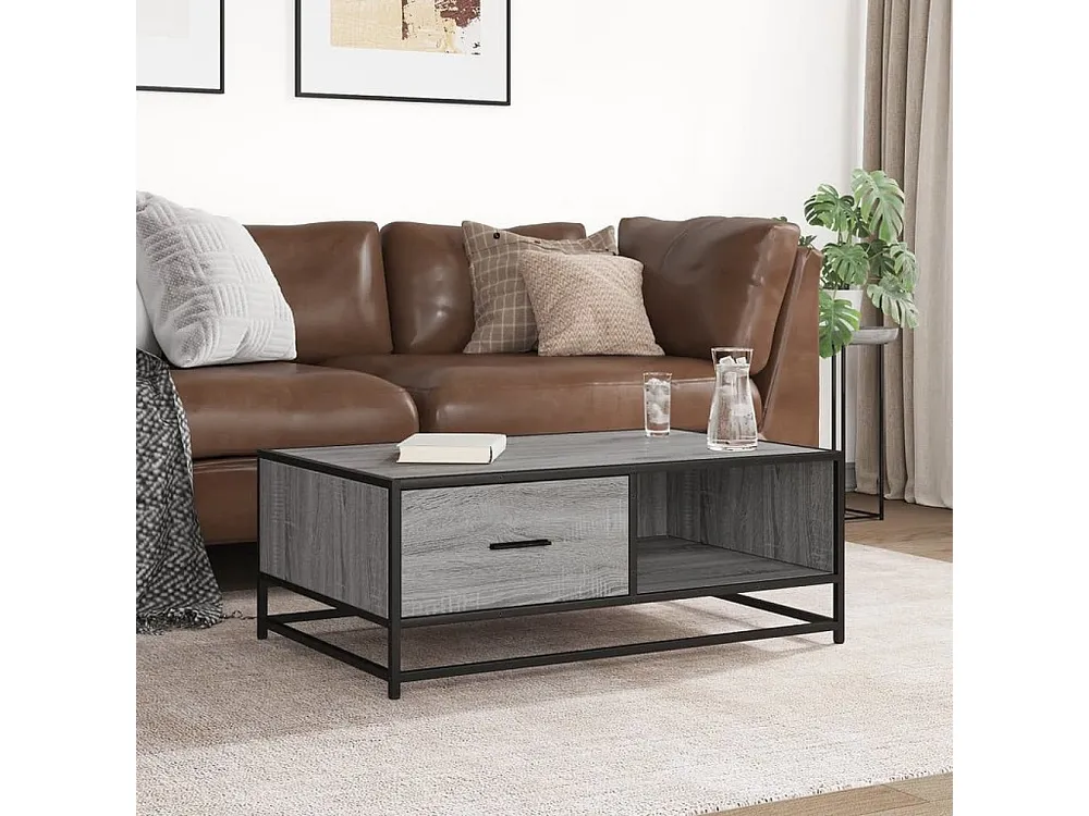 Mesa de centro 90x57x35 cm deriv. madeira/metal cinzento sonoma