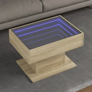 Mesa de centro com LEDs 70x50x45 cm derivados de madeira