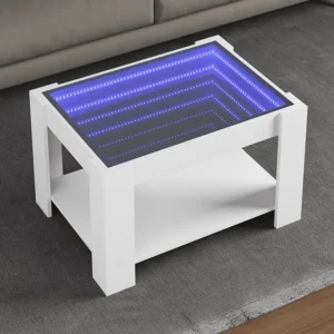 Mesa de centro com LEDs 73x53x45 cm derivados de madeira branco