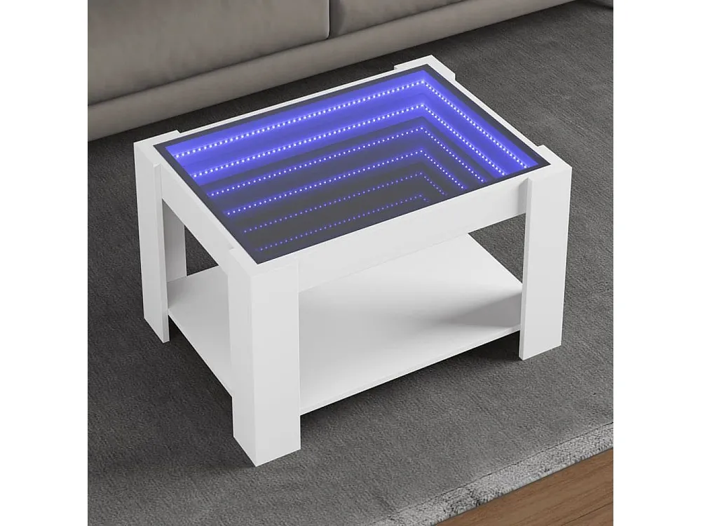 Mesa de centro com LEDs 73x53x45 cm derivados de madeira branco