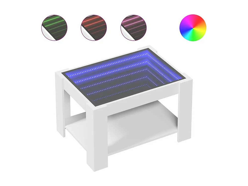 Mesa de centro com LEDs 73x53x45 cm derivados de madeira branco