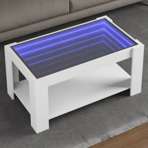 Mesa de centro com LEDs 93x53x45 cm derivados de madeira branco
