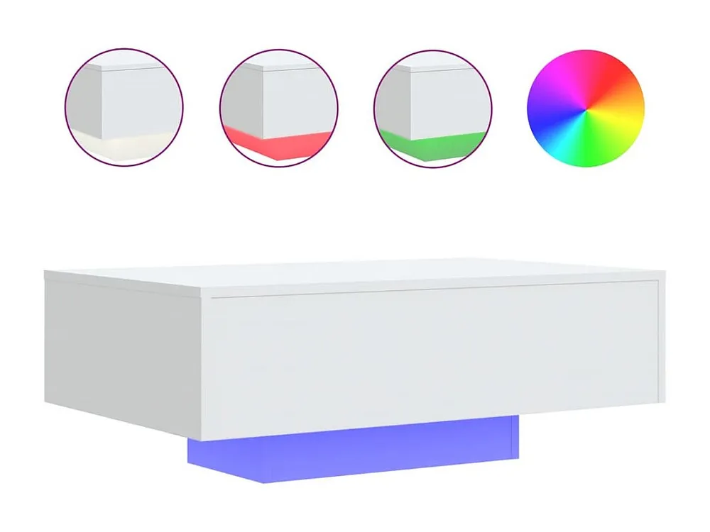 Mesa de centro com luzes LED 85x55x31 cm branco