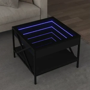Mesa de centro com luzes LED Infinity 50x50x38 cm preto