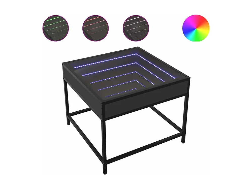 Mesa de centro com luzes LED Infinity 50x50x41 cm preto