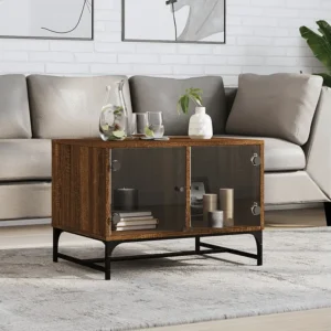 Mesa de centro com portas vidro 68,5x50x50 cm carvalho castanho