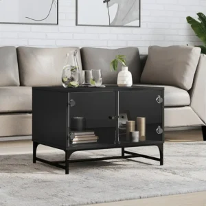 Mesa de centro com portas de vidro 68,5x50x50 cm preto