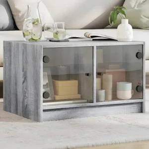 Mesa de centro com portas de vidro 68x50x42 cm cinza sonoma