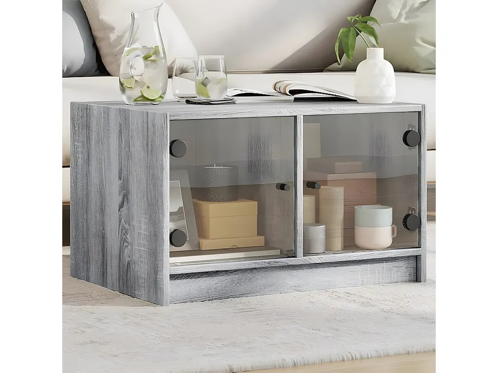 Mesa de centro com portas de vidro 68x50x42 cm cinza sonoma