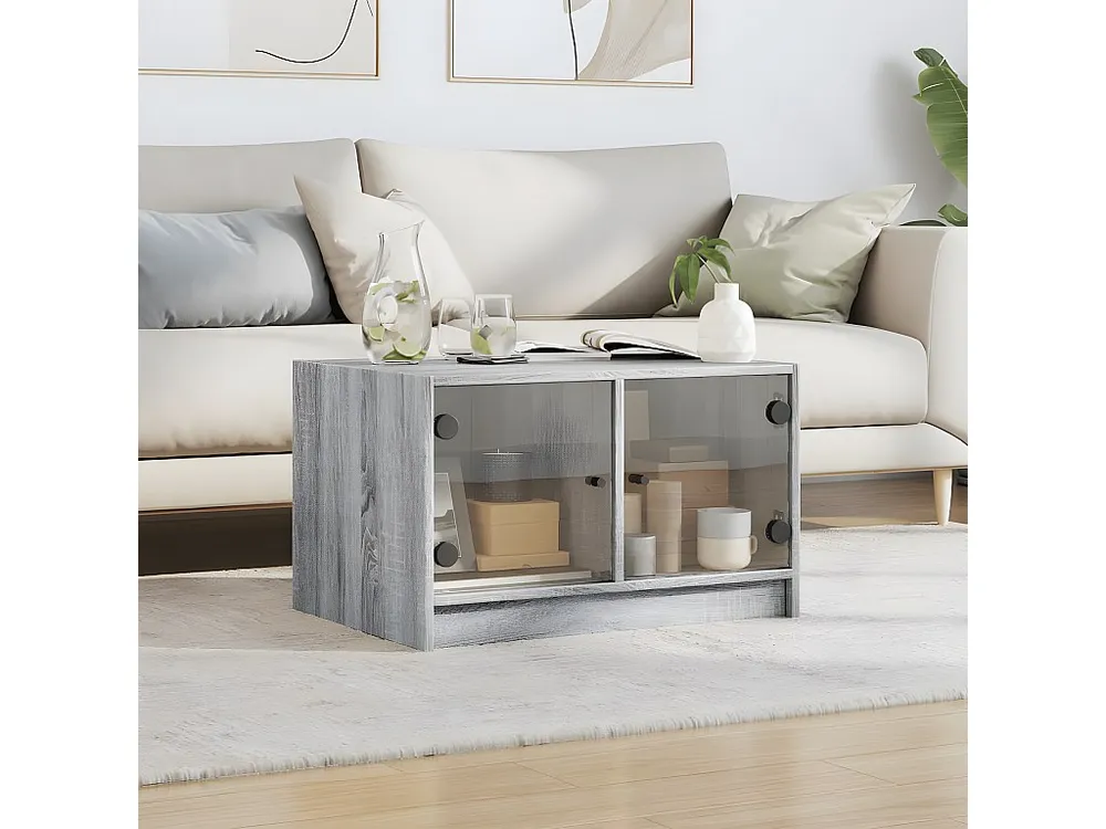 Mesa de centro com portas de vidro 68x50x42 cm cinza sonoma