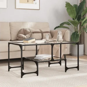 Mesa de centro com topo em vidro transparente 98,5x50x45 cm ço