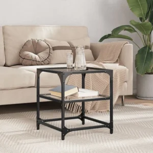 Mesa de centro com topo em vidro transparente 40x40x45 cm ço