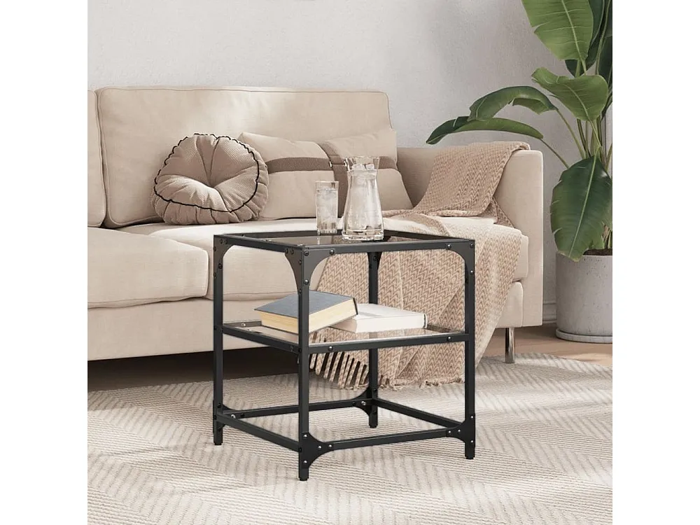 Mesa de centro com topo em vidro transparente 40x40x45 cm ço
