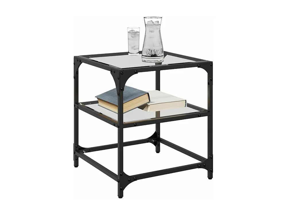 Mesa de centro com topo em vidro transparente 40x40x45 cm ço