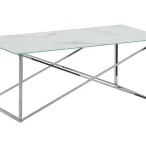Mesa de centro efeito de mármore branco com prateado EMPORIA