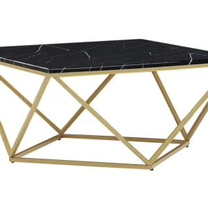 Mesa de centro efeito de mármore preto com dourado MALIBU