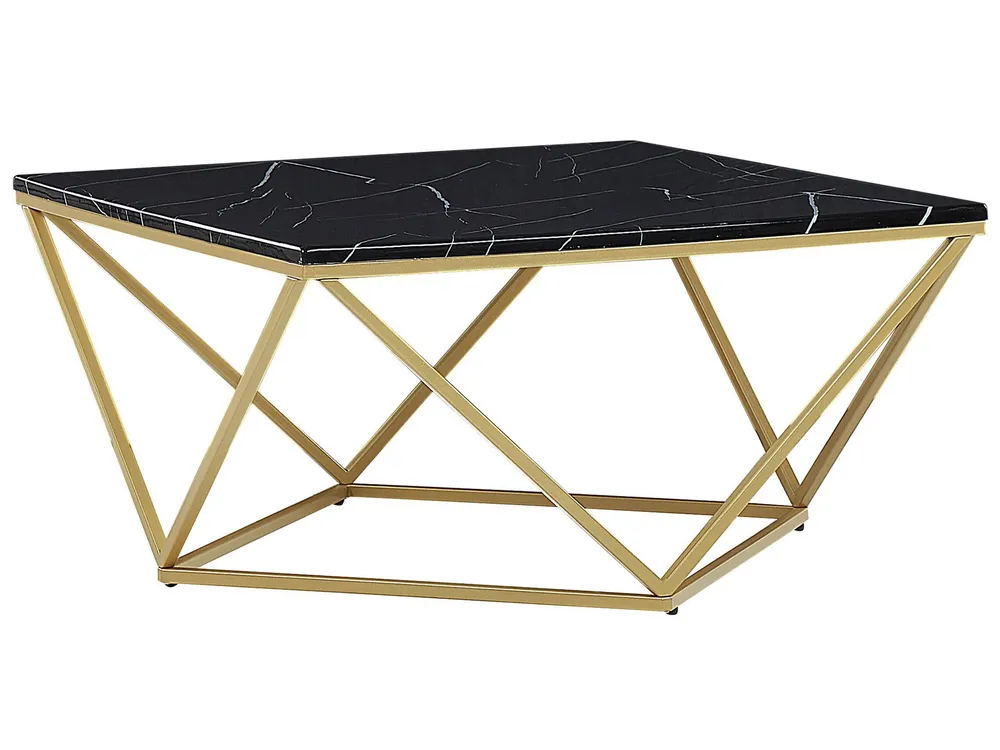 Mesa de centro efeito de mármore preto com dourado MALIBU