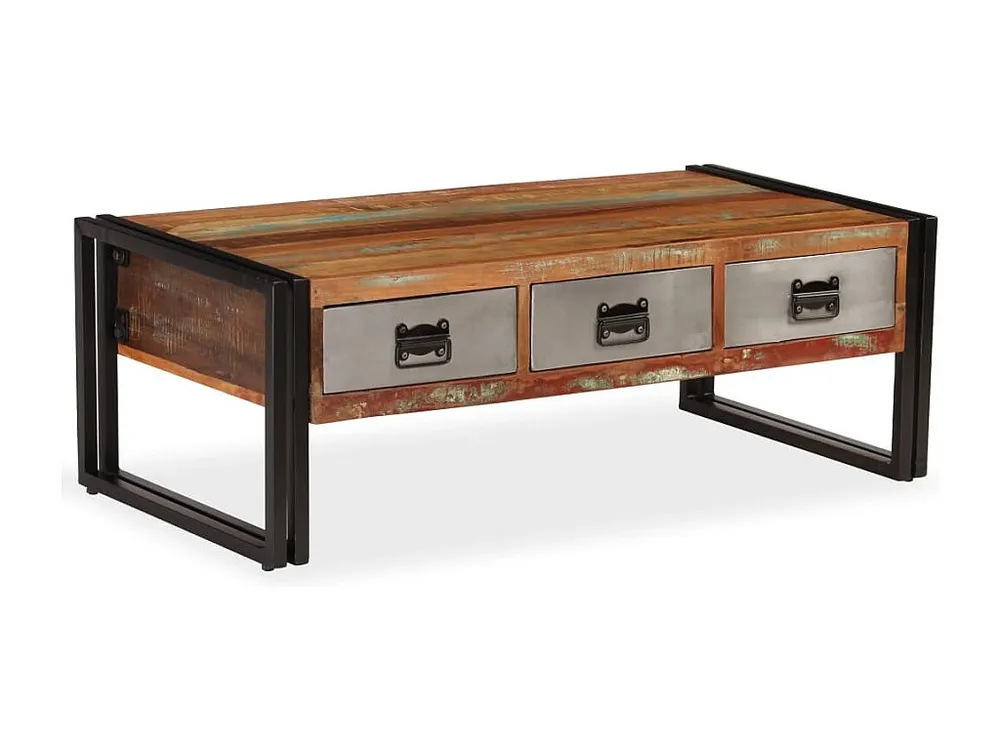 Mesa de centro 3 gavetas madeira recuperada maciç 100x50x35 cm