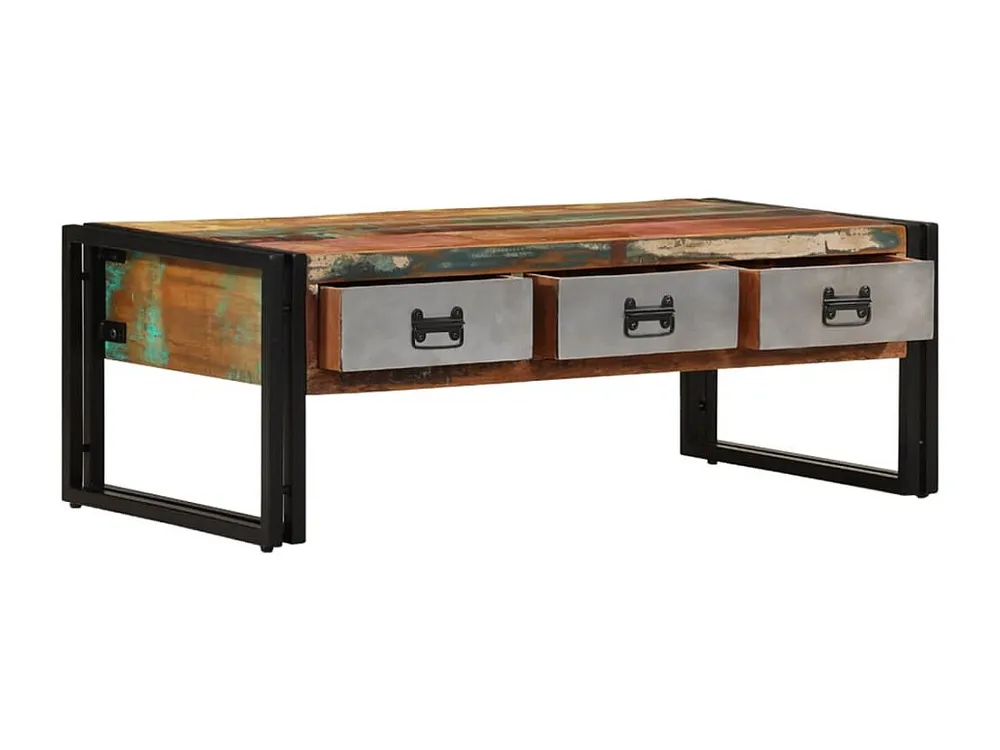 Mesa de centro 3 gavetas madeira recuperada maciç 100x50x35 cm