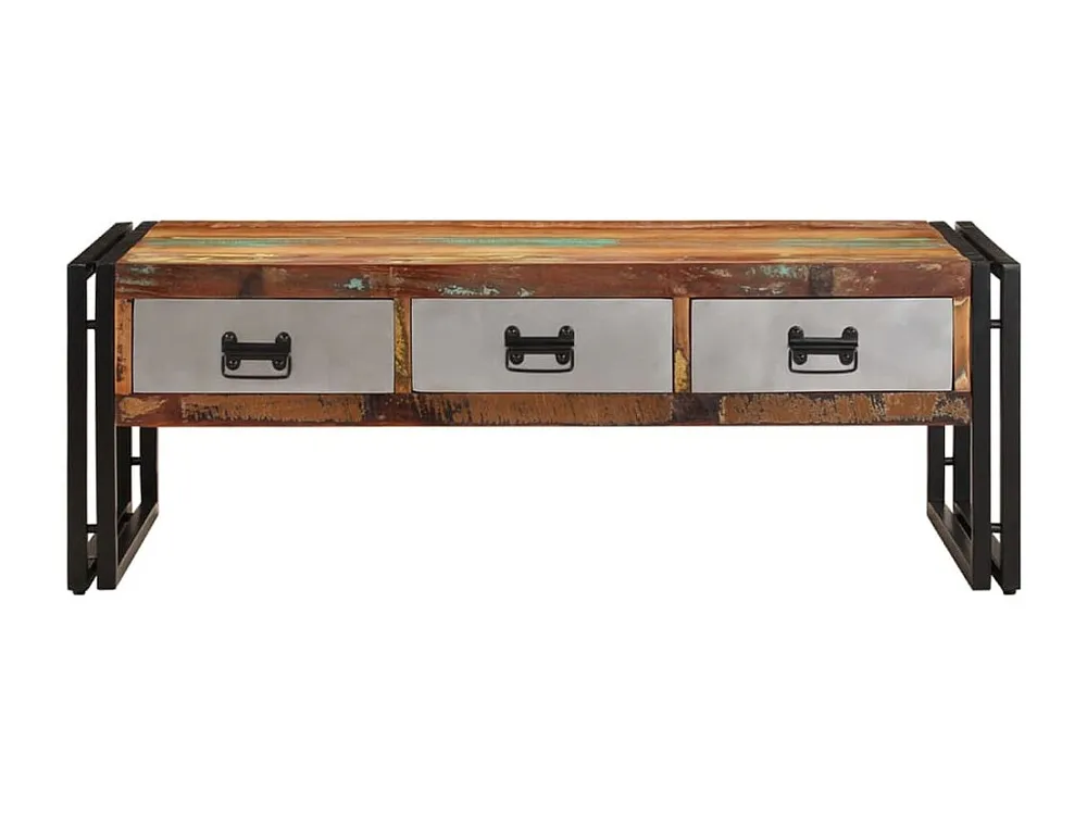 Mesa de centro 3 gavetas madeira recuperada maciç 100x50x35 cm