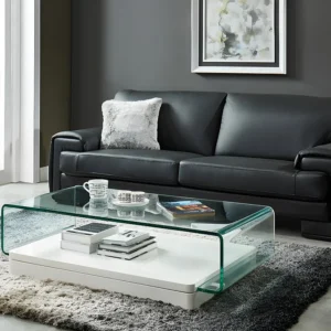 Mesa de centro GLOSSIE - MDF lacado e vidro - Cor: branco