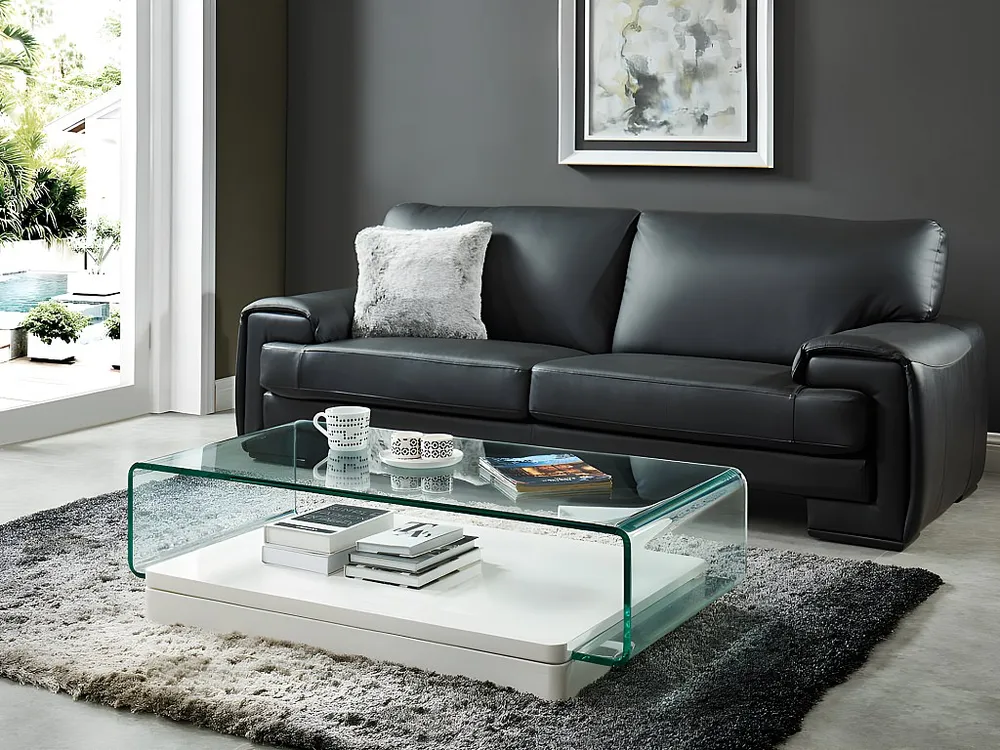 Mesa de centro GLOSSIE - MDF lacado e vidro - Cor: branco