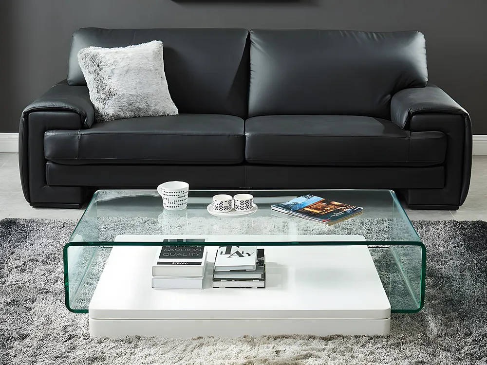 Mesa de centro GLOSSIE - MDF lacado e vidro - Cor: branco