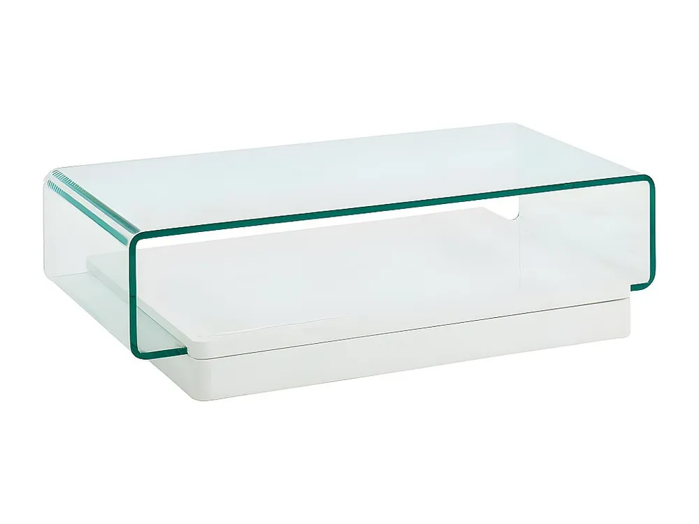 Mesa de centro GLOSSIE - MDF lacado e vidro - Cor: branco