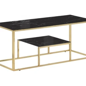 Mesa de centro ço inoxidável e vidro temperado dourado