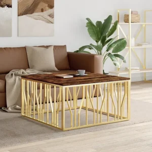 Mesa de centro ço inoxidável/madeira recuperada maciç dourado