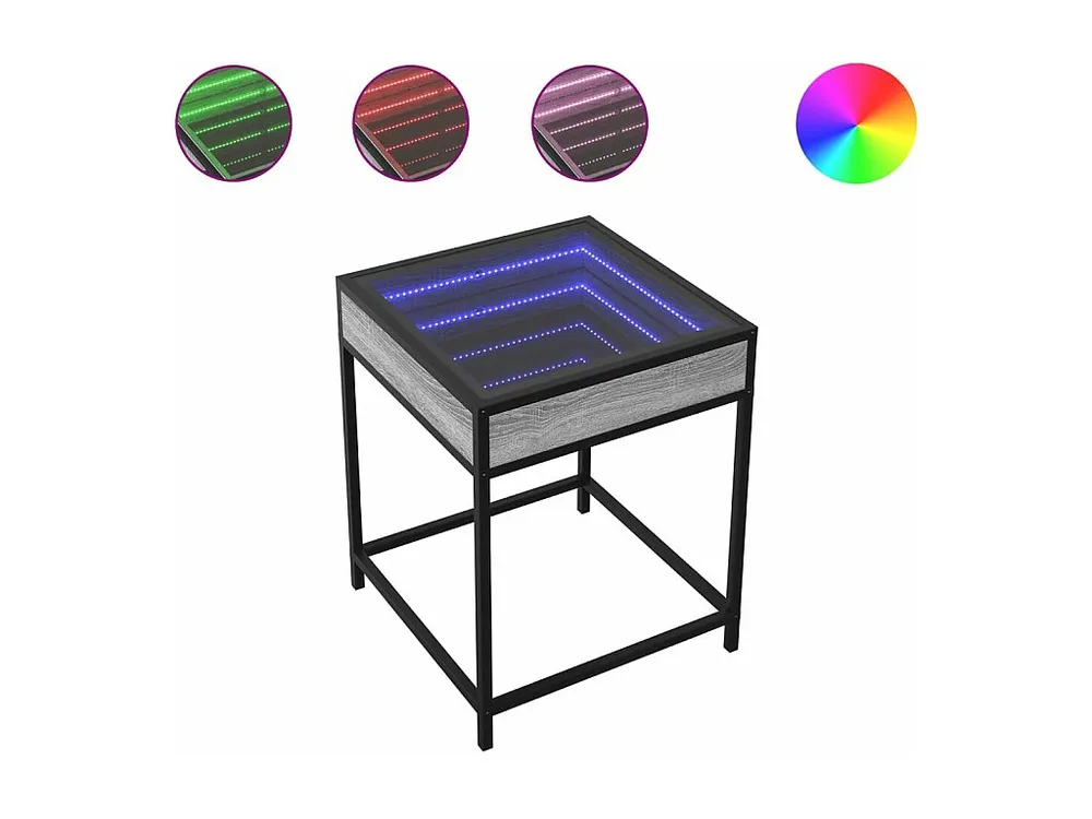 Mesa de centro luzes LED Infinity 40x40x51 cm cinzento sonoma
