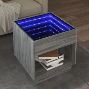 Mesa de centro luzes LED Infinity 50x50x50 cm cinzento sonoma