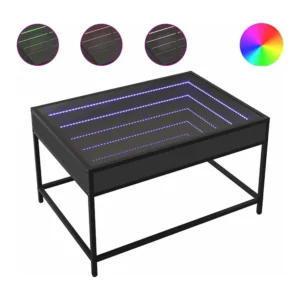 Mesa de centro luzes LED Infinity 70x50x41 cm preto