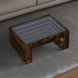 Mesa de centro luzes LED Infinity 70x53x30 cm carvalho fumado