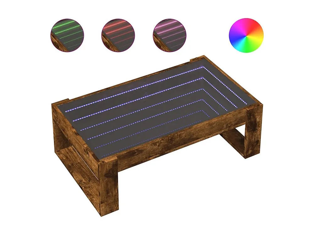 Mesa de centro luzes LED Infinity 90x53x30 cm carvalho fumado