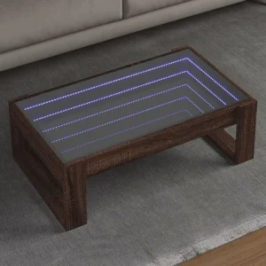 Mesa centro luzes LED Infinity 90x53x30 cm carvalho castanho