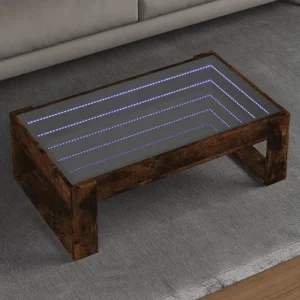 Mesa de centro luzes LED Infinity 90x53x30 cm carvalho fumado