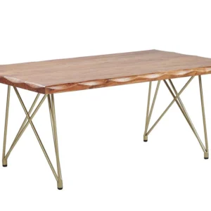 Mesa de centro em madeira clara sobre pernas douradas RALEY