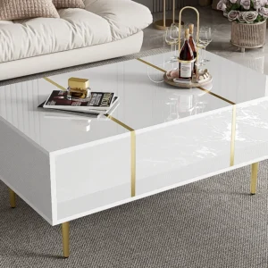 Mesa de centro moderna - 2 gavetas - MDF - Branco