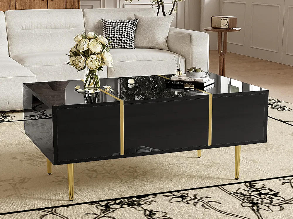 Mesa de centro moderna - 2 gavetas - MDF - Preto