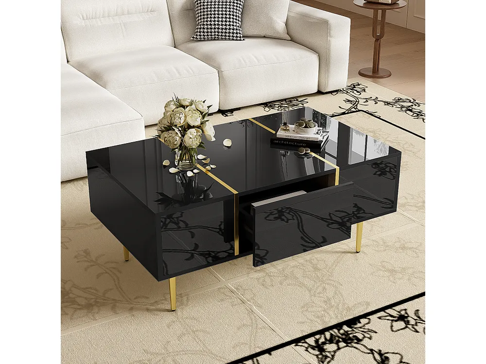 Mesa de centro moderna - 2 gavetas - MDF - Preto