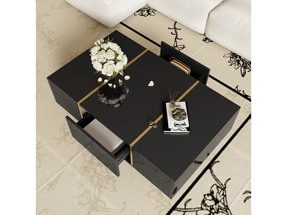 Mesa de centro moderna - 2 gavetas - MDF - Preto