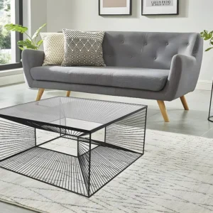 Mesa de centro moderna - Vidro e metálico preto em arame. CLARENCE