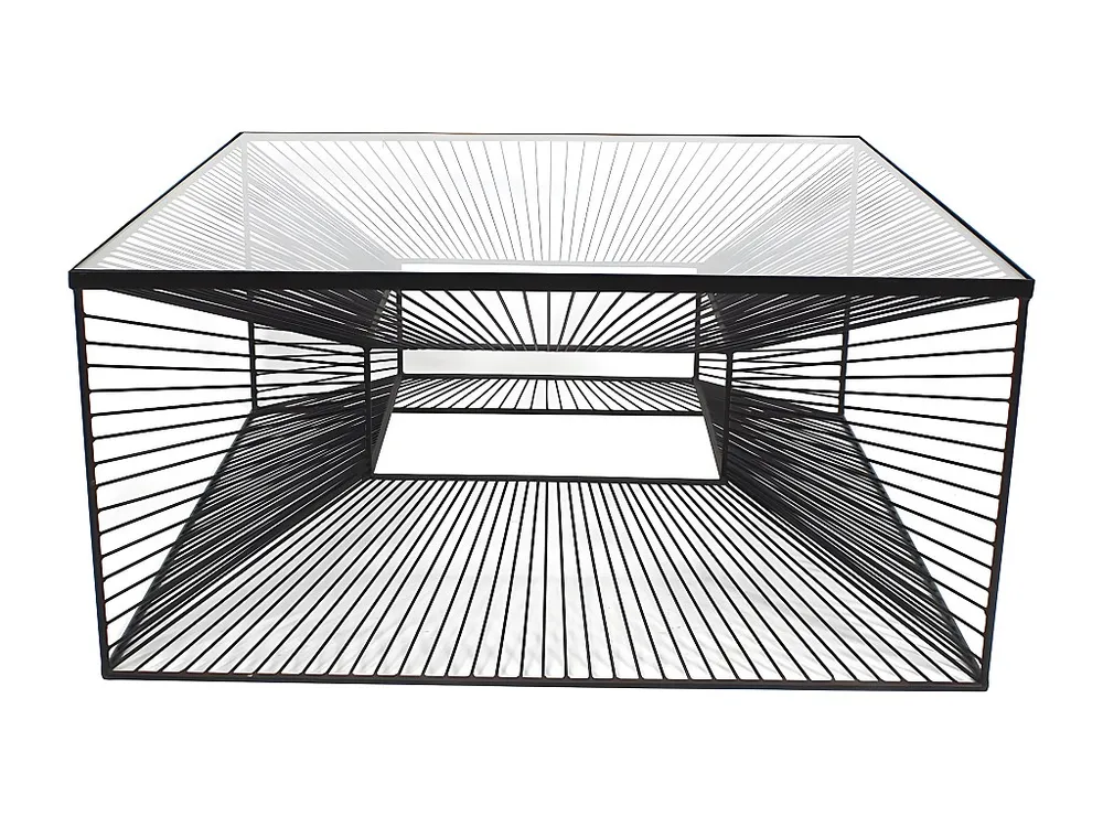 Mesa de centro moderna - Vidro e metálico preto em arame. CLARENCE
