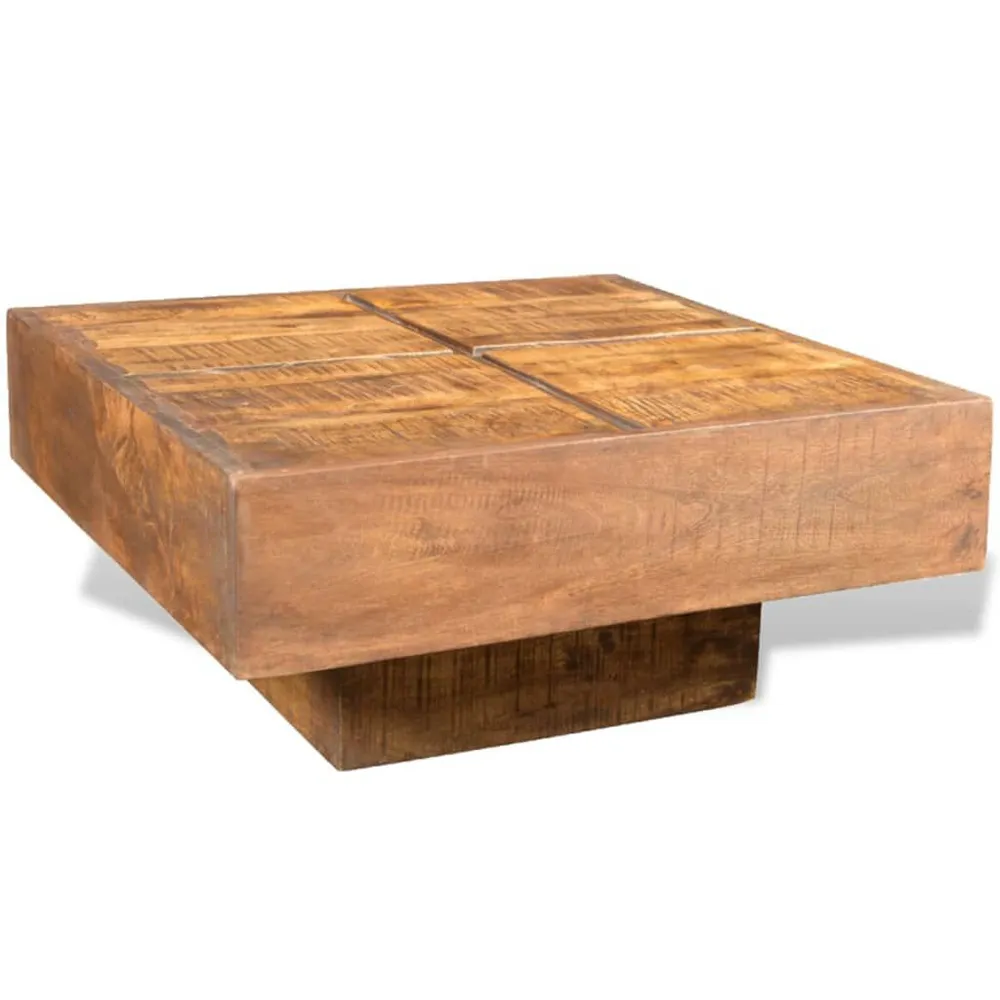 Mesa de centro quadrada em madeira de mangueira maciç castanho