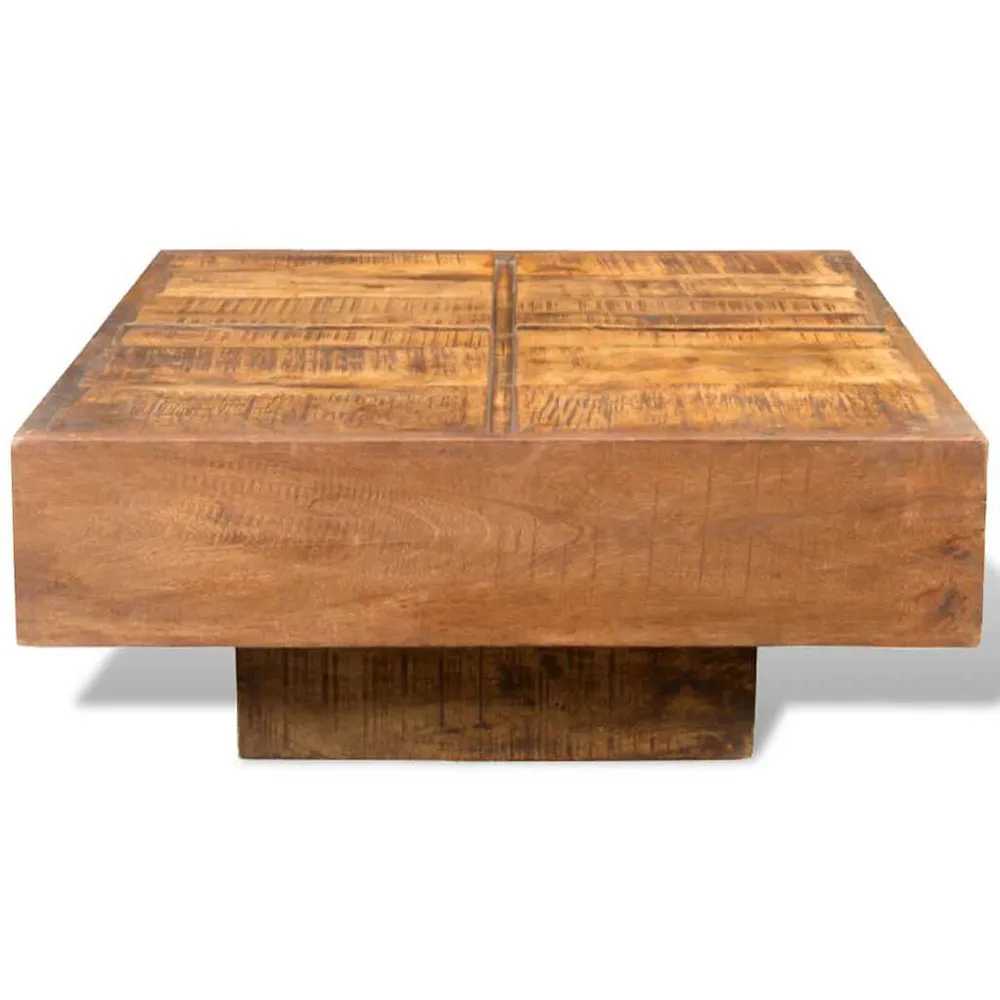 Mesa de centro quadrada em madeira de mangueira maciç castanho