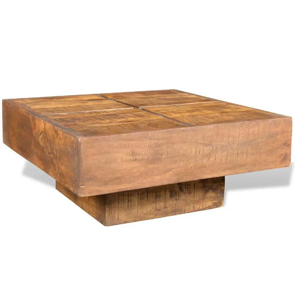 Mesa de centro quadrada em madeira de mangueira maciç castanho