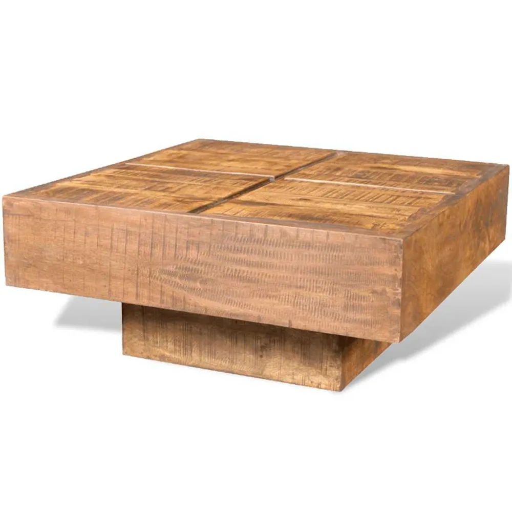 Mesa de centro quadrada em madeira de mangueira maciç castanho